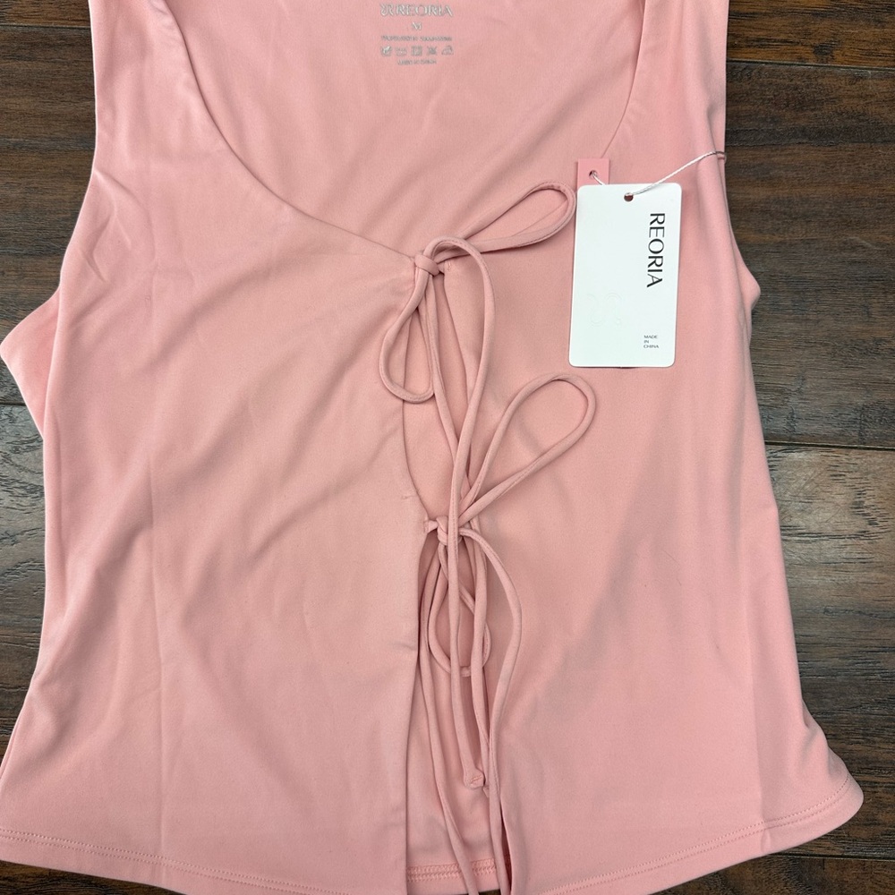 REORIA U-Neck Adjustable Tie-Front Crop Top Soft Sexy Sleeveless Tops <<301>>> - Picture 2 of 7